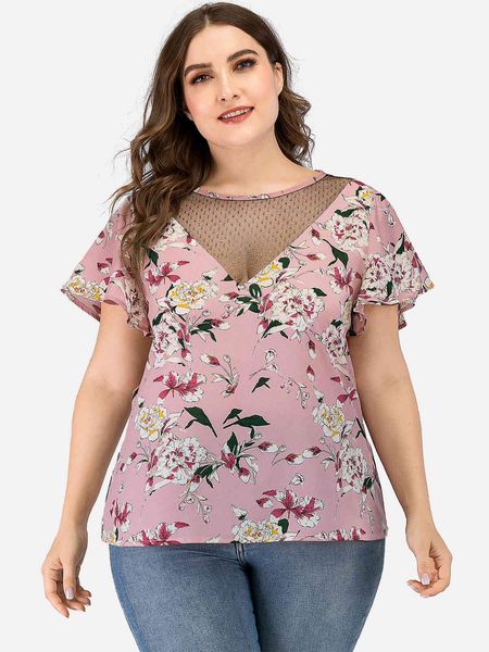 

women's plus size hy36006#v ne short sleeve large t-shirt printed wear