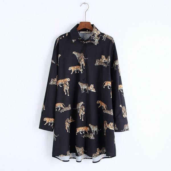 Solto longo mulheres camisa outono moda tigre e leopardo imprime manga longa menina moderna casual camisas 210602