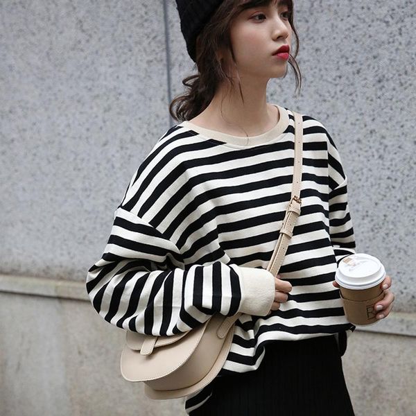 

women's hoodies & sweatshirts autumn winter women korean style striped long sleeve loose pullover harajuku woman casual sweatshirt, Black