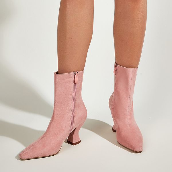 

sandals fashion pink flock women ankle boots pointed toe high heel pumps dress party shoes autumn spring arrival q8qs, Black