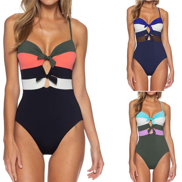 

european and american color matching gathered one-piece swimsuit women suits