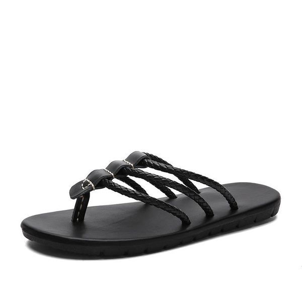 

slippers fashion concise style men's in 2021 summer breathable slip-on casual flip flops with platform wear-resisting, Black