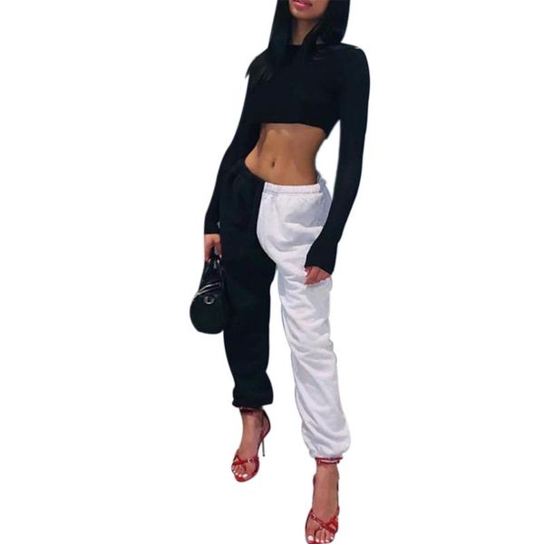 

women's pants & capris 2021 high street waist back white patchwork sporty harem women loose casual streetwear trousers, Black;white