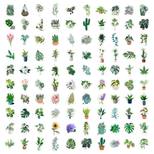 

pack of 100pcs wholesale green plants stickers for luggage skateboard notebook helmet water bottle phone car decals