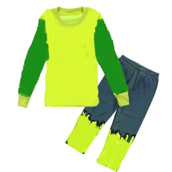 Green Baby Boys Pijamas Conjuntos Longo Crianças Pijamas Camisola Kids Kids Sleepwear Meninas Casa Roupas 100% Algodão T-shirt Calças PJS 210413