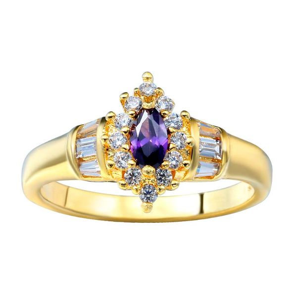 

wedding rings hainon gold-color with purple zircon size 6 7 8 9 fashion for women promise engagement ring jewelry, Slivery;golden