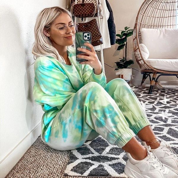 

casual tie dye tracksuit pijama women tracksuits homewear two piece set loungewear sweatshirts suit loose outfits spring clothes s 2xl, Gray