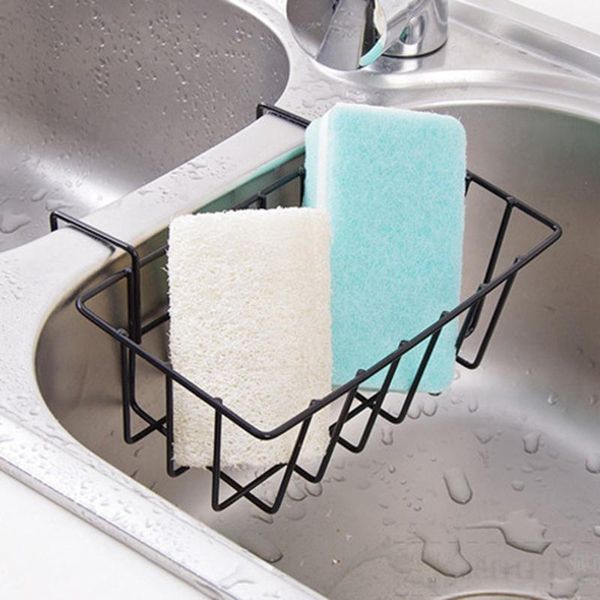 

hooks & rails wrought iron drain rack sink caddy kitchen storage basket hanging organizer for gadget brush sponge (black)