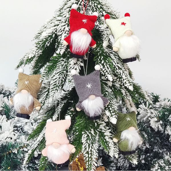 Decorazioni natalizie Stile INS Bambole senza volto lavorate a maglia di lana Cappello a doppia sfera Ciondolo per ornamenti per l'albero di Natale XD24901