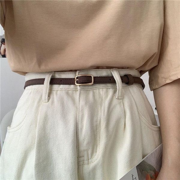 

belts fashion thin female belt wild girls waist metallic buckle dress strap black coffee small waistband, Black;brown