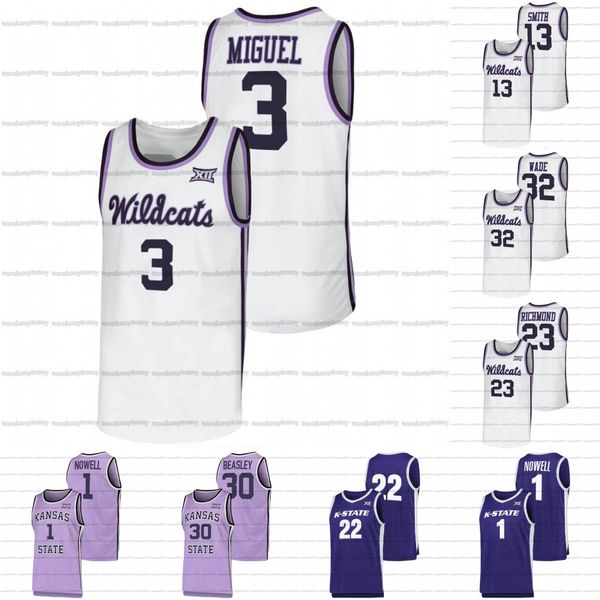 

kansas state wildcats jersey custom ncaa college basketball mark smith dean wade michael beasley markquis nowell nijel pack mitch richmond s, Black