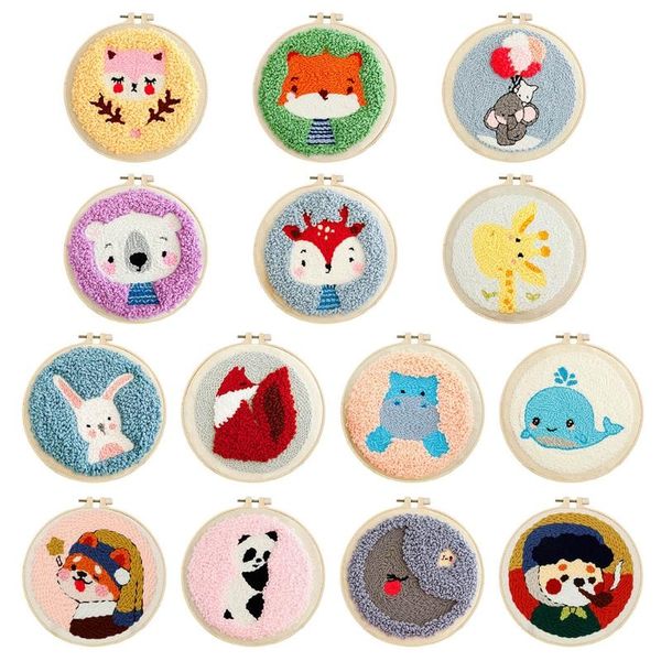

unfinished embroidery poked kit animal cartoon 3d poking needlework stitching with hoop frame for beginner craft other arts and crafts