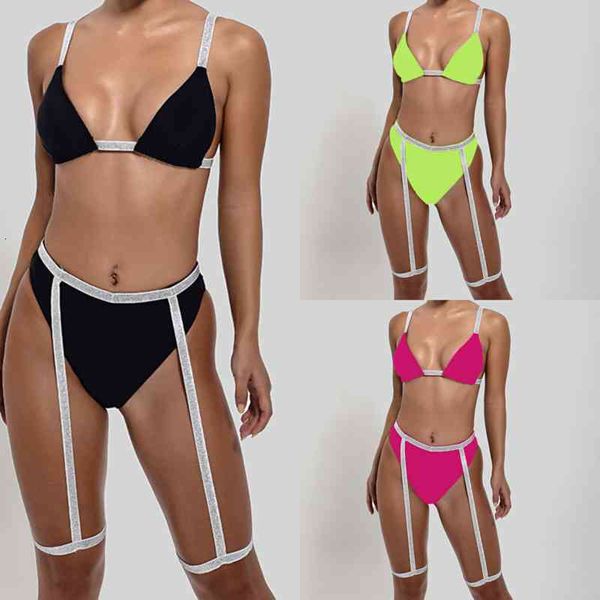 

split 2021 shiny ribbon bikini swimsuit women's y1004, White;black