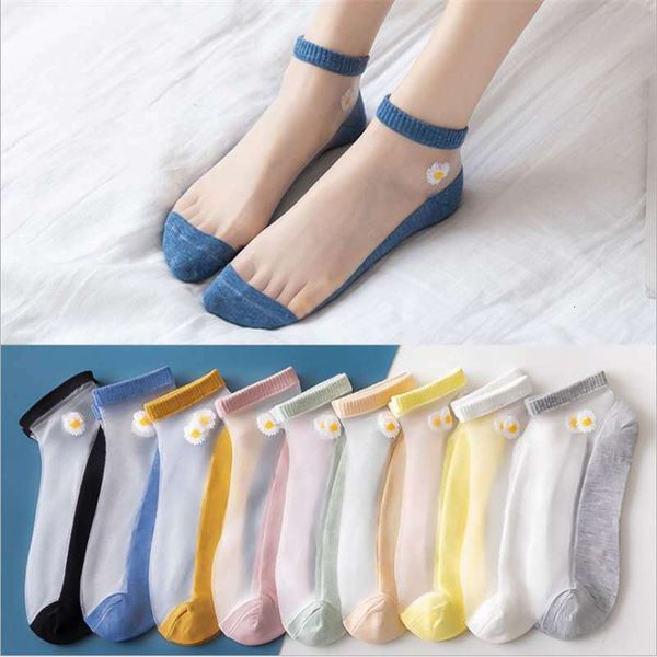 

socks hosiery summer children thin glass korean version little daisy stockings shallow mouth lovely transparent cass boat socks, Black;white
