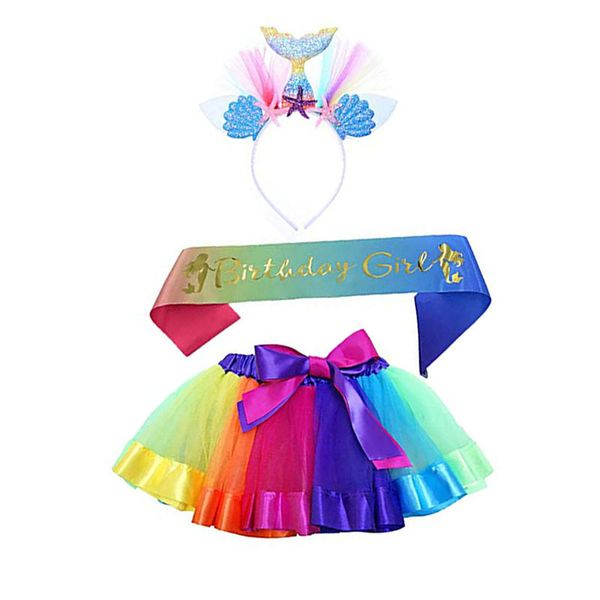 

children mermaid party skirt hairband shoulder strap suit ball dress, White