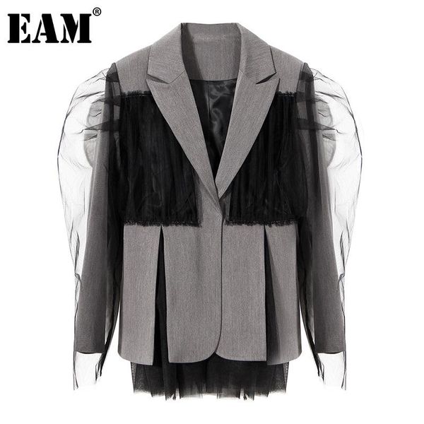 

women's suits & blazers [eam] women gray mesh big size irregular blazer lapel long sleeve loose fit jacket fashion tide spring autumn 2, White;black