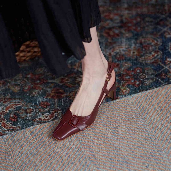 

sandals of ladies leather sandals shoes 22-24.5cm upper heel thick buckle women high heels uipe, Black