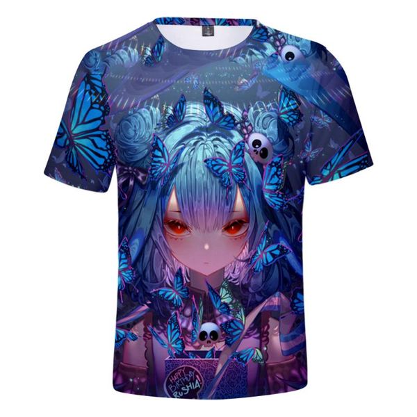 

men's t-shirts hololive vtuber uruha rushia 3d spring summer preppy style men/women street clothes t-shirt youthful kawaii retro innova, White;black
