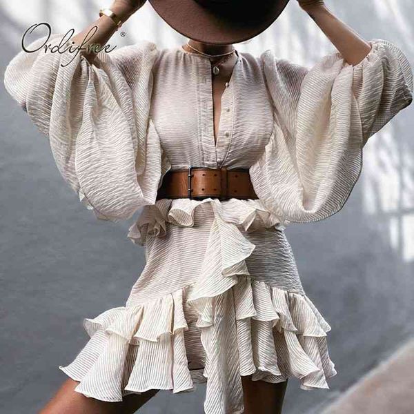 

summer boho women ruffle mini long sleeve loose belted tunic beach dress 210415, Black;gray