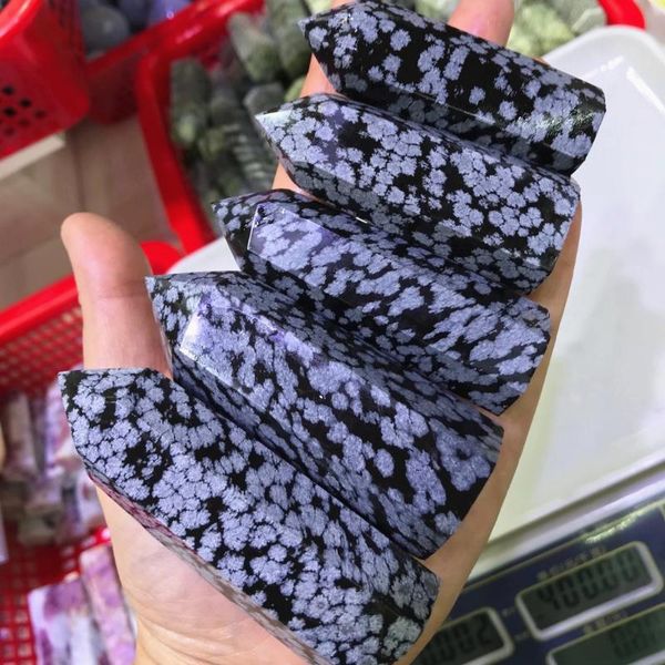 

natural crystal quartz wand snowflake obsidian points chakra healing decorative stones hexagonal prisms witchcraft dr.stone objects & figuri