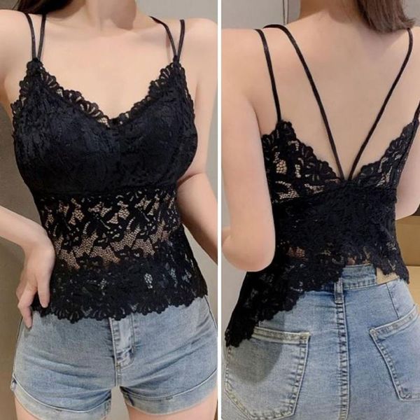 

yoga outfit women lace embroidery bralettes hollow cross bow beauty back underwear vest lingerie female wireless bra padded tube