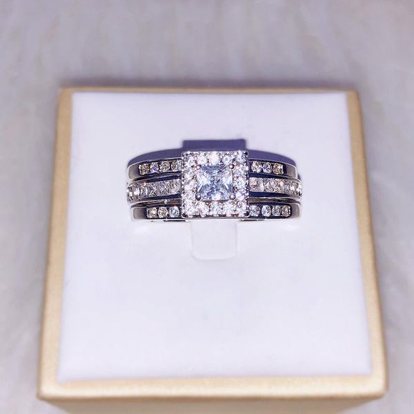 

wedding rings romantic couple three-piece ring fashion personality female birthday gift, Slivery;golden