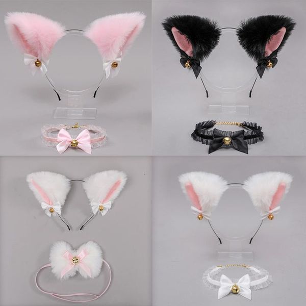 

other event & party supplies lolita cat ears maid headband with small bell bowknot+lace choker plush animal hair hoop girls cosplay costume