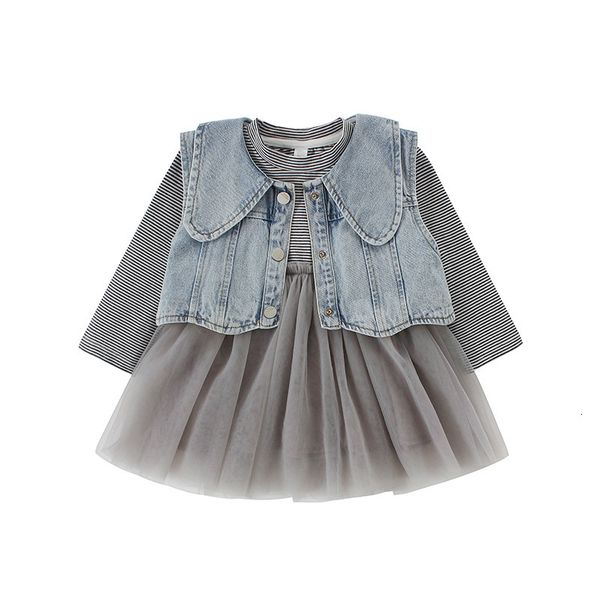 

girl's lzh children baby denim vest+long sleeve autumn winter toddler clothes kids dresses for girls princess dress c0223, Red;yellow