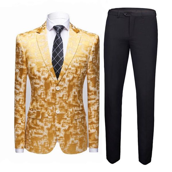 

men's suits & blazers 2021 men jacket slim fit casual golden blazer terno masculino boutique host stage tuxedo, White;black