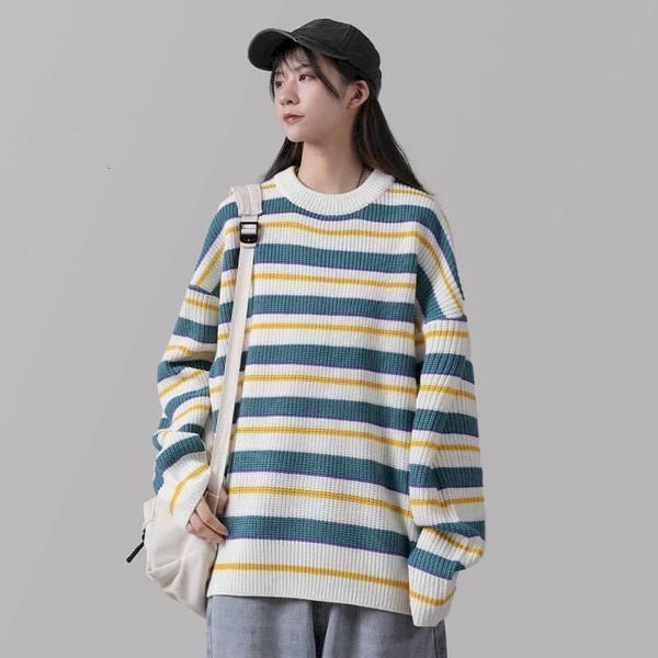 

men's sweaters women's round neck sweater, korean version, hong kong retro style, striped, loose, multifunctional, long sleeve, White;black