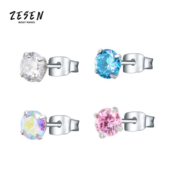 

silver earrings stainless steel round zircon titanium four claw piercing jewelry