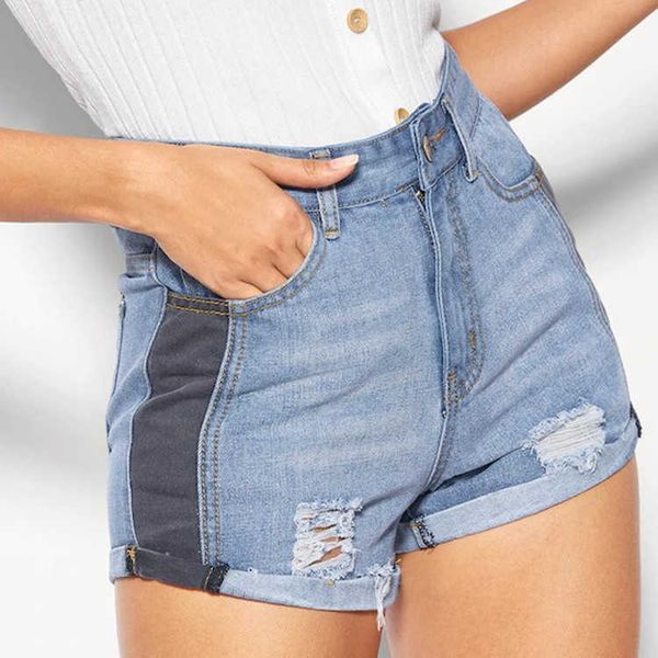 

jeans premium color matching flannel denim shorts 8826, Blue