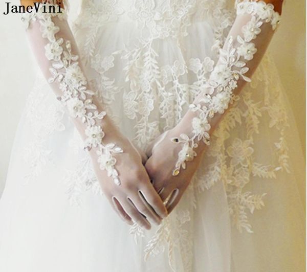 

bridal gloves janevini luxurious white glove elbow length wedding appliques beaded full finger tulle hand guanti da sposa