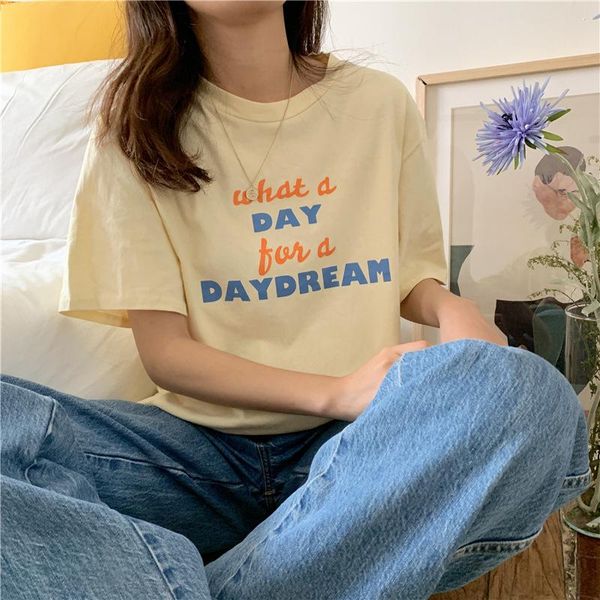 

women's t-shirt letter print loose short sleeve female republic of korea fashion style lxh, White
