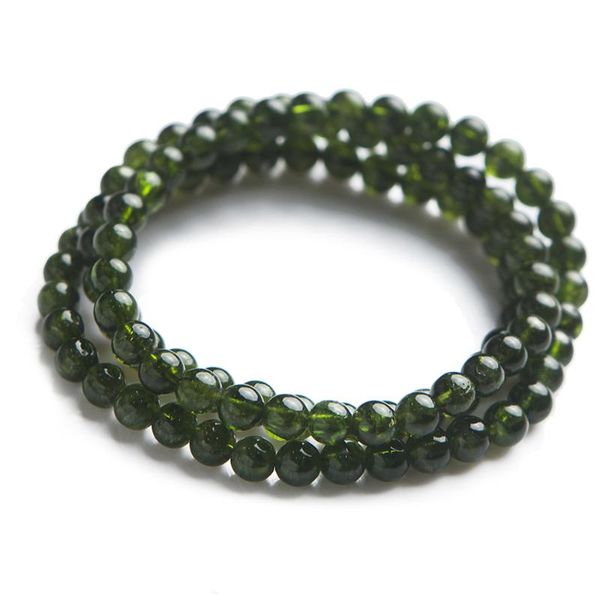 

beaded, strands 6mm bracelet genuine natural green diopside crystal gem round bead 3 laps jewelrt bracelets, Black