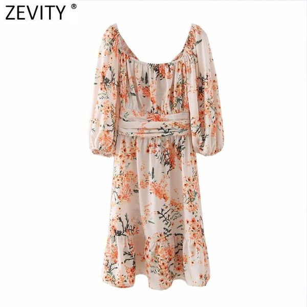 

zevity women tropical floral print backless bow tied mini dress prairie chic puff sleeve vestido ruffles beach ds4976 210419, Black;gray