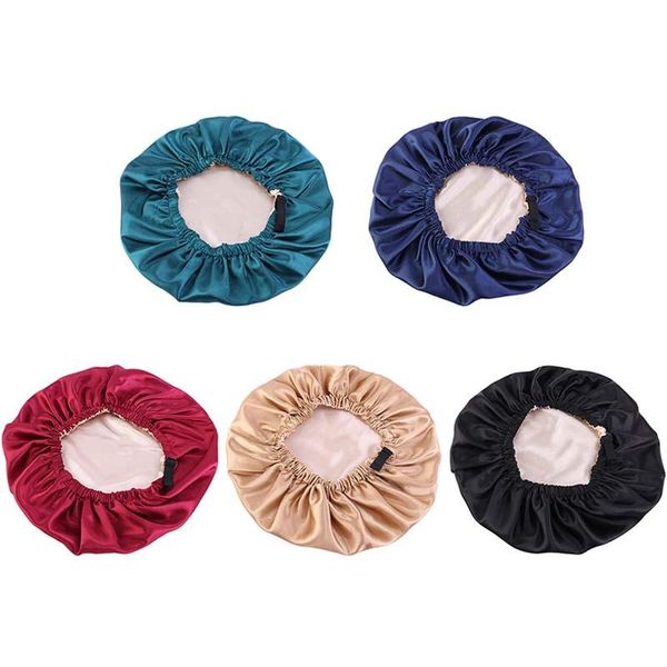 

caps & hats 1pcs pure color round shape satin night sleep hat elastic band adjustable button cap girl makeup bathing, Yellow