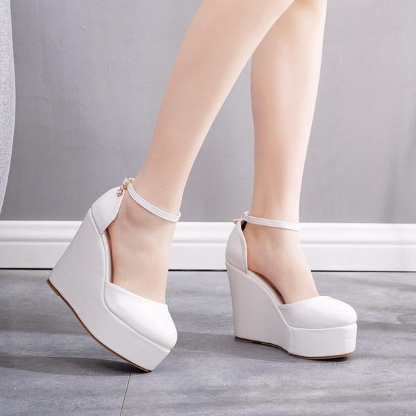 

dress shoes 13cm white thick bottom wedges women's sandals summer fashion rome fish mouth increase within pumps, Black