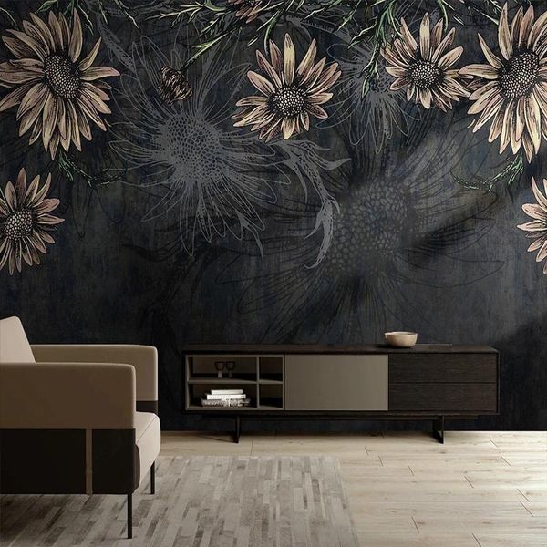 

wallpapers po wallpaper modern nordic minimalist dark flowers 3d mural living room background wall cloth creative decoration art fersco