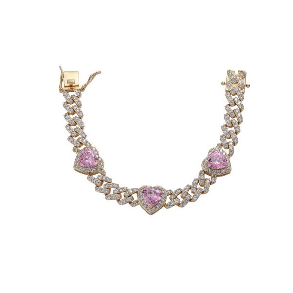 

chains bling cuban chain necklace 10mm zircon brass setting cz heart bb026, Silver