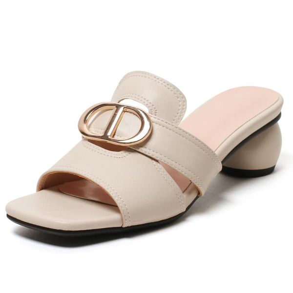 

slippers women's 2021 summer shoes for women round heels buckle mules party ladies slides sandals large size, Black