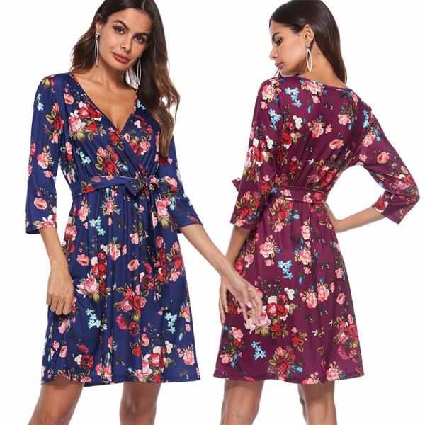 

printing deep v-neck dress women clothing casual dresses, Black;gray