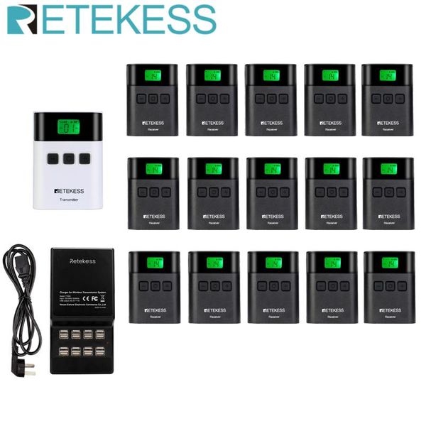 

audio guide tour system wireless transmitter+15 receiver+ charger base for church meeting factory training microphones