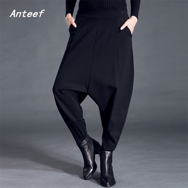 

black plus size high waist casual loose autumn winter ladies trousers hanging harem pants women streetwear clothes 210517, Black;white