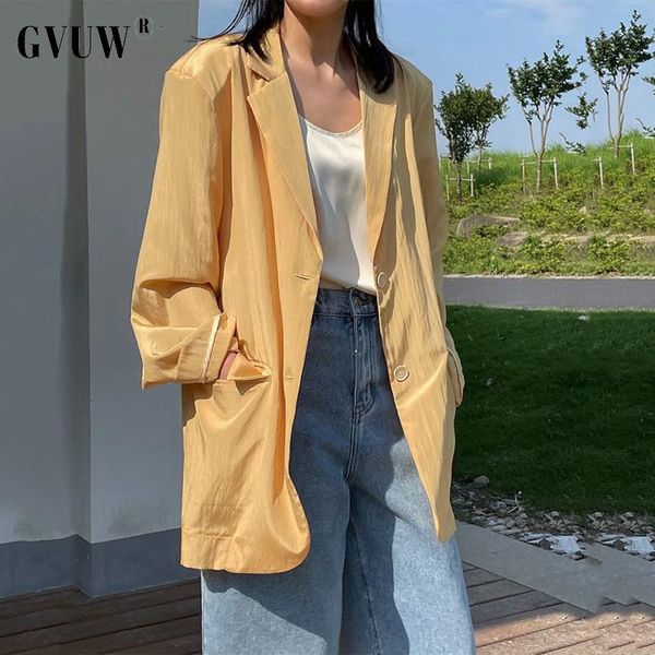 

women's suits & blazers gvuw 2021 spring summer fashion casual long sleeve solid color single breasted lapel loose thin coat blazer wom, White;black