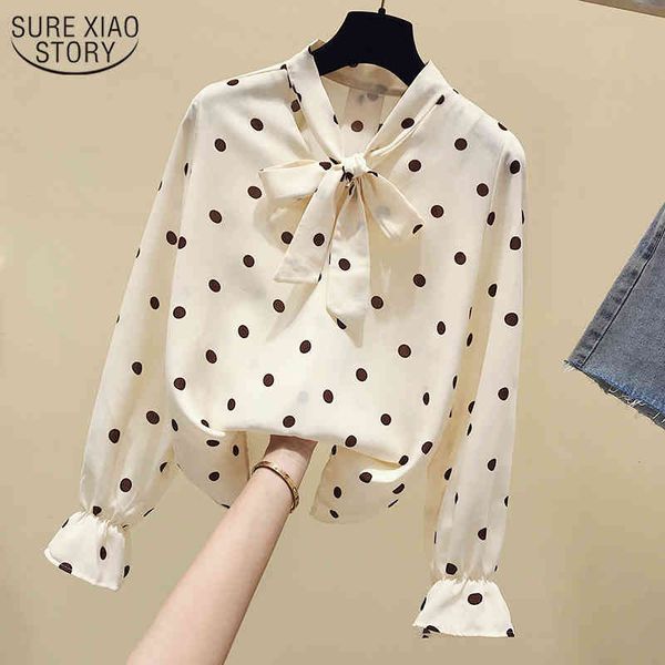 

retro flare long sleeve elegant women's blouse shirt autumn loose bow collar lace-up blusas mujer 11180 210508, White