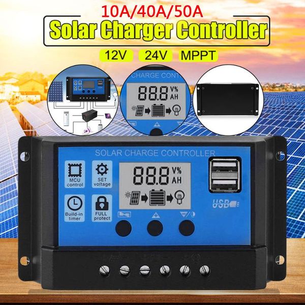 

parts 10a/40a/50a/100a 12v/24v auto solar charge controller pwm controllers lcd usb 5v output panel pv regulator
