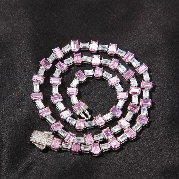 

chains ear 6.5mm choker necklace iced out bling pink white square cubic zirconia women's link chain hiphop jewelry for gift, Silver