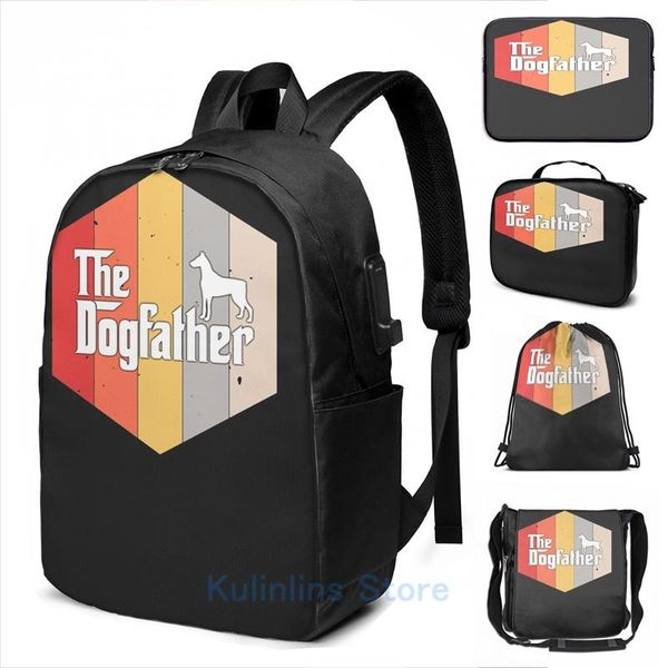 

backpack funny graphic print doberman pinscher retro vintage dog father usb charge men school bags women bag travel laptop