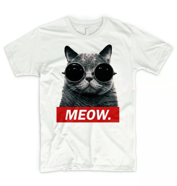 

meow cat t shirt sunglasses puss kitten animal lover summer holiday, White;black
